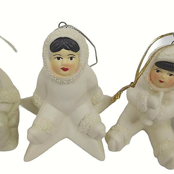 Christmas Ornaments Arctic Kids of Alaska Inuit Lot of 6 Winter White 3" - Picture 4 of 8